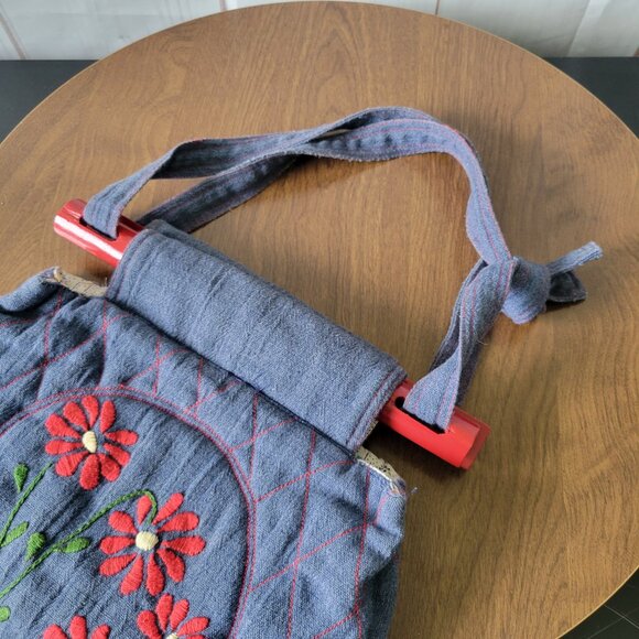 Vintage 1970’s Handmade Reversible Denim Handbag Purse. Embroidered, Quilted Bag - Picture 5 of 11